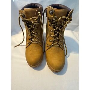 Liliana‎ Camel Brown Heeled Ankle Boots, Lace Up, Round Toe, Women's Size 9